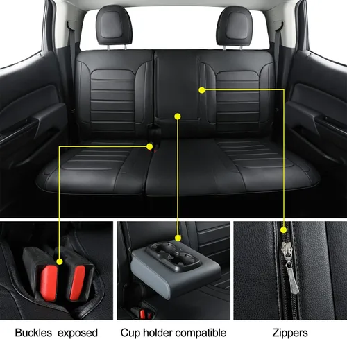 Vista 6 de LUCKYMAN CLUB Fundas de asiento Chevy Colorado para camión de trabajo Crew Cab Z71 LT ZR2 2015-2022 con piel sintética (negro)