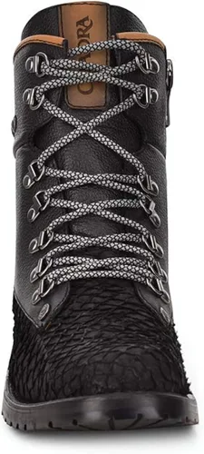 Vista 3 de Cuadra Botas de minería para hombre en piel auténtica Pirarucu y cuero bovino con cordones y cremallera, Minería, metálico