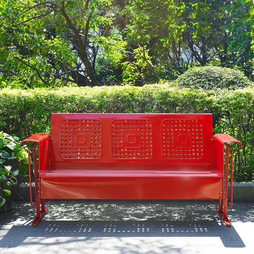 Vista 5 de Crosley Furniture Bates - Sofá deslizador de metal retro para exteriores, banco mecedor para 3 personas para porche, terraza, rojo brillante