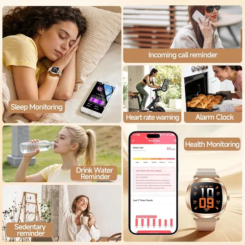 Vista 8 de Reloj inteligente para mujer, rastreador de actividad física de 1.72 pulgadas con respuesta/hacer llamadas, monitor de sueño/frecuencia cardíaca