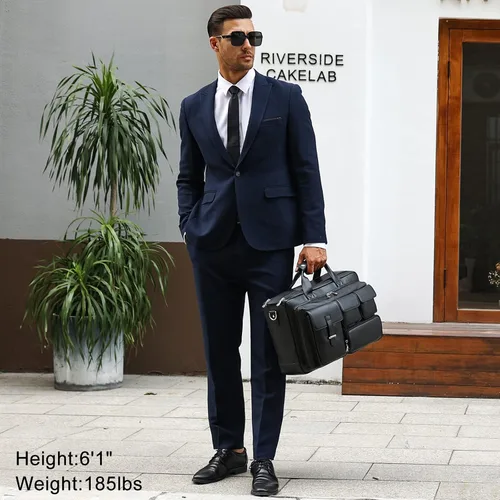 Vista 2 de TIDING Maletín de cuero de grano completo para hombres 17 pulgadas portátil caso negocios viaje oficina mensajero bolsa de hombro