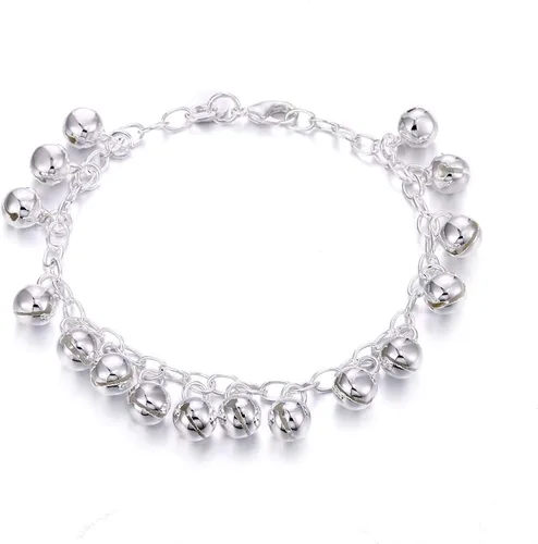 Vista 2 de Cutesmile Joyería de moda 925 plata esterlina campanas cadena ajustable pulseratobillera para mujer, Plata
