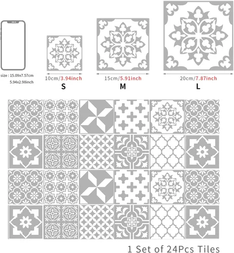 Vista 3 de 24 piezas – Azulejos para salpicaduras en muro para despegar y pegar, calcomanías de pared brillantes, impermeables, a prueba de aceite, calcomanías