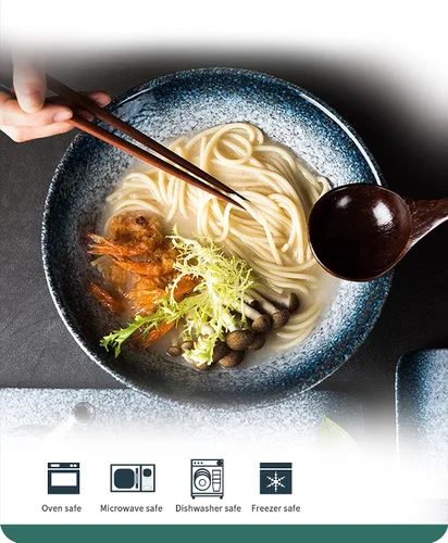Vista 4 de Lareina Tazones de cerámica japoneses para ramen, 2 juegos (6 piezas) de 60 onzas, tazón grande para sopa de fideos con palillos y cucharas a juego
