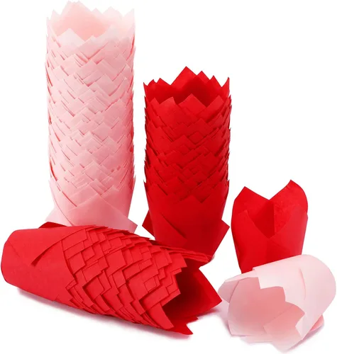 Vista 8 de Augshy - Revestimientos para magdalenas, 60 envoltorios de tulipanes negros y dorados para hornear Greaseproof Paper Muffin Wrappers Holders, Cake