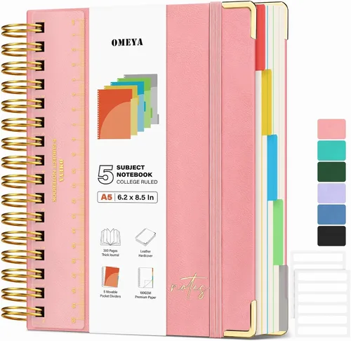 Vista 10 de Cuaderno espiral de cuero con 5 temas: cuaderno de tapa dura con rayas Verde