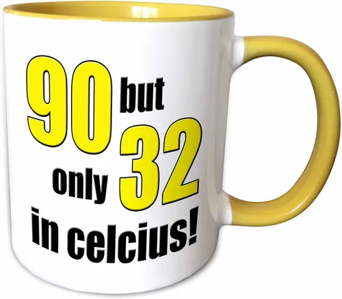 Vista 7 de 3dRose 90 pero solo 32 en Celsius. Amarillo. Taza negra de dos tonos de 11 oz