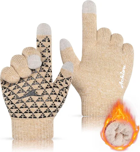 Vista 29 de Achiou Guantes de invierno para hombres y mujeres, guantes para pantalla táctil, gel de silicona antideslizante grueso mejorado, forro térmico