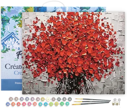 Vista 17 de Figured'Art Pintura por números para adultos, flores rojas abstractas, 16 x 20 pulgadas, kit de pintura artística para manualidades, lienzo