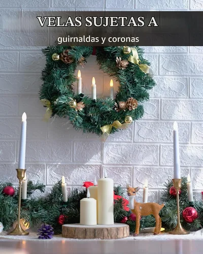 Vista 4 de FPOO 20 velas de árbol de Navidad, luces parpadeantes, con clip, funciona con pilas, velas cónicas con temporizador, mini velas sin llama para Blanco