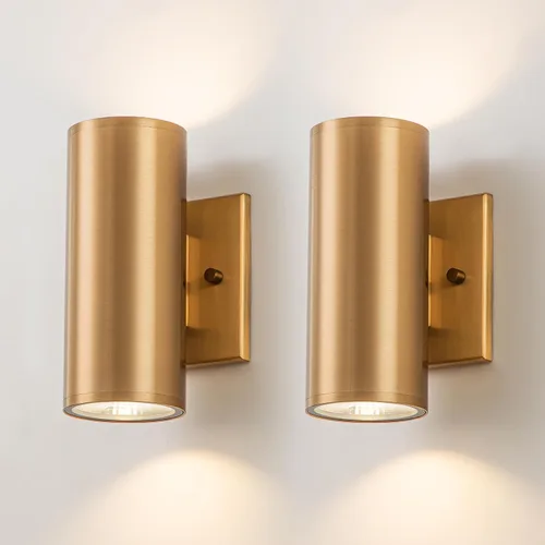Vista 9 de Luces de pared doradas hechas a mano para exteriores, de 10 pulgadas, luces LED de pared para patio, accesorios de iluminación exterior Oro hecho a