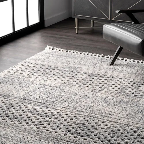 Vista 8 de nuLOOM Lira - Alfombra geométrica texturizada con borlas, 4 x 6, color gris