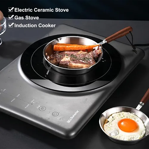 Vista 5 de Luqeeg Sartén de acero inoxidable, mini sartén antiadherente, compatible con estufas de inducción, estufas de gas, sartén con mango ergonómico