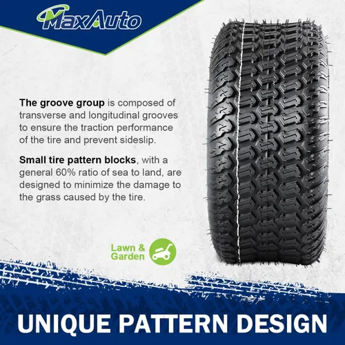 Vista 4 de MaxAuto 2 piezas neumáticos para cortacésped de montar 13x5.00-6 neumáticos de césped 13x5x6 para cortacésped de jardín y césped, 4PR, P332, juego