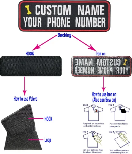 Vista 3 de 2 parches con nombre personalizados, parches tácticos extraíbles personalizados con gancho y bucle, parches bordados con nombre para mascotas, Hueso