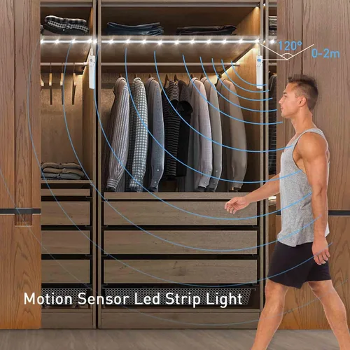 Vista 6 de LUXJET Luces de sensor para interiores, paquete de 2 tiras de luces LED que funcionan con pilas, 3.3 ft, tira LED blanca fría de 6000 K