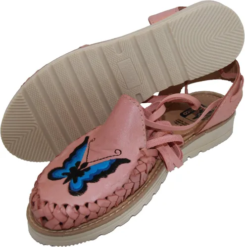 Vista 2 de The Western Shops Sandalias de mariposa de piel para mujer, sandalias mexicanas Huarache, sandalias de mariposa para mujer rosa