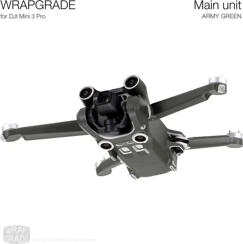 Vista 3 de WRAPGRADE Pegatinas de piel compatibles con DJI Mini 3 Pro Unidad principal (verde militar)