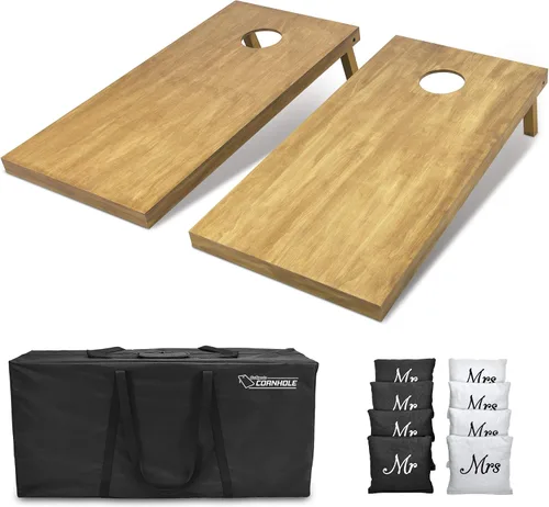 Vista 58 de GoSports 4 ft x 2 ft Regulation Size Wooden Cornhole Boards Set with Light Brown Finish - Includes Carrying Case and Bean Bags Negro- gris