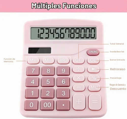 Vista 4 de Bonita calculadora básica de escritorio para niños, doble energía solar y de batería, 4 funciones simples y cálculos financieros básicos con botones