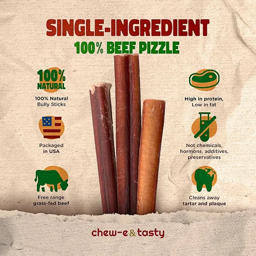 Vista 3 de chew-e&tasty Golosinas masticables para perros de grado prémium de 6 pulgadas, de un solo ingrediente, de larga duración, con alto contenido