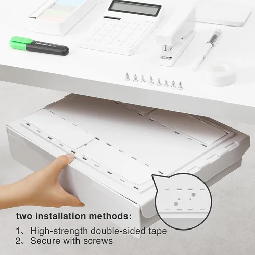 Vista 3 de Cajón debajo del escritorio, súper grande para debajo de la mesa, accesorios de escritorio y organizadores de espacio de trabajo, organizador