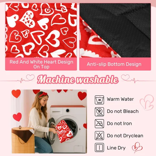 Vista 6 de Paquete de 2 tapetes autocalentables para gatos, diseño de corazón rojo y blanco que refleja el calor corporal, cama autocalentable, lavable a