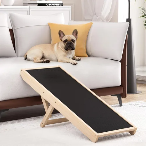 Vista 8 de Rampa para perros para sofá, rampas de madera para mascotas de 39.37" de largo ajustable de 11" a 20.47", rampas plegables para cachorros
