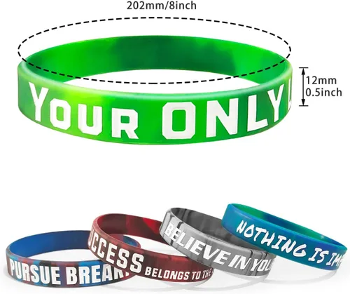 Vista 5 de QEERBSIN Paquete de 12 pulseras motivacionales para hombres, mujeres y adolescentes, pulseras inspiradoras de silicona unisex para adultos