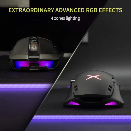 Vista 5 de DeLUX Mouse ergonómico inalámbrico para juegos con sensor PAW335 100 a 16000 DPI básicos personalizados batería recargable de 50 horas 7 botones