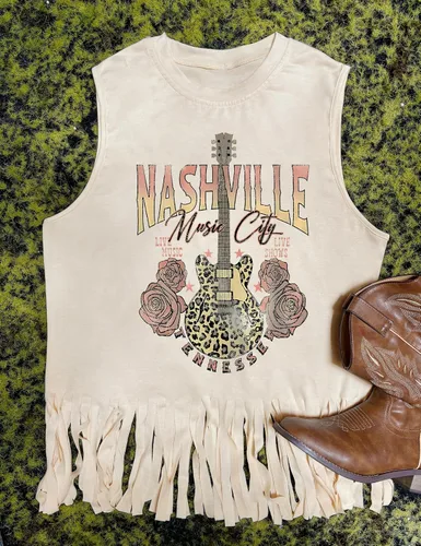 Vista 2 de iliheyov Nashville - Camiseta sin mangas para mujer, diseño de festival de música country, estampado gráfico, sin mangas, Nash Music