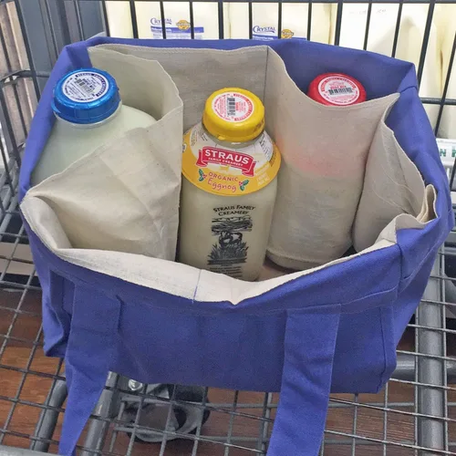 Vista 5 de Simple Ecology Bolsa de compras reutilizable de algodón orgánico; fundas para botellas, soporte inferior rígido (diseño actualizado)