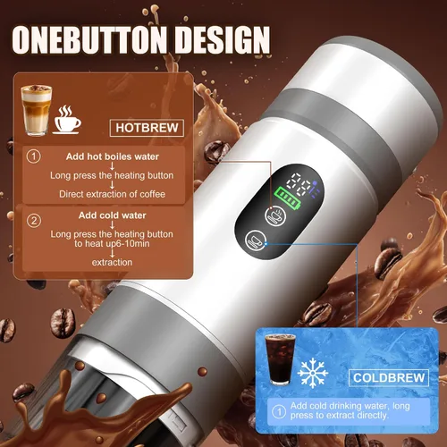 Vista 11 de Cafetera Portátil para Café con 2 Baterías Recargables, 8 Tazas, 20 bares, USB-C, Cafetera de Espresso para Camping, Viaje, Oficina, Compatible