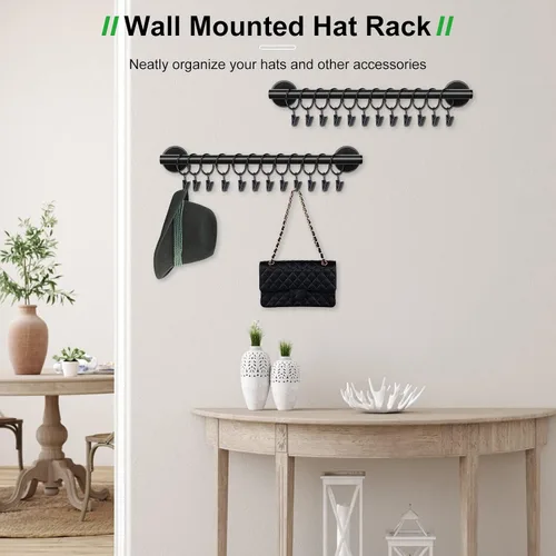 Vista 3 de Lunies Perchero para sombreros de pared con 24 ganchos, organizador de sombreros para gorras de béisbol, percha organizadora de gorras, colgador