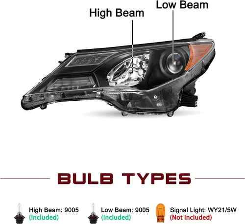 Vista 2 de JSBOYAT Conjunto de faros halógenos compatible con Toyota Rav4 2013, 2014, 2015, carcasa negra con reflector ámbar (bombillas incluidas)