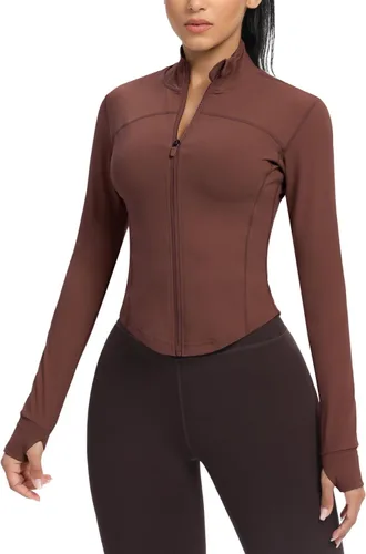 Vista 17 de AVGO Chaquetas de entrenamiento recortadas para mujer, con cremallera, ajustadas, atléticas, con agujeros para el pulgar