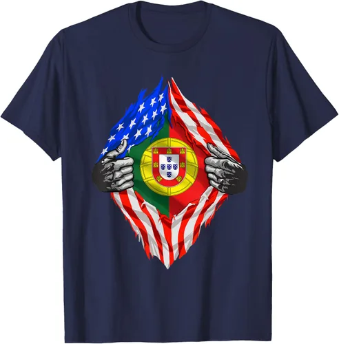 Vista 64 de Camiseta de bandera de Estados Unidos con diseño de raíces portuguesas, Negro, S