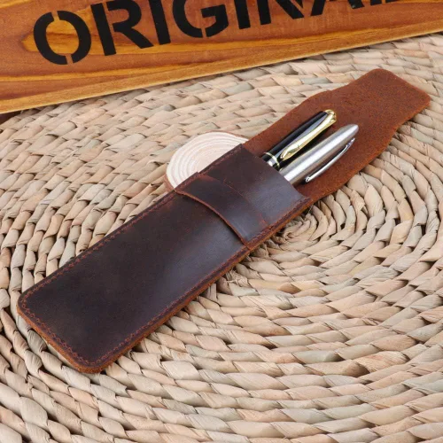 Vista 4 de Daimay Funda de cuero para bolígrafos Funda protectora de pluma de cuero para pluma de cuero de caballo loco Funda protectora - Negro