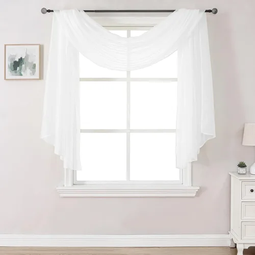 Vista 29 de Bufanda transparente para ventana de 144 pulgadas de largo, color azul bebé, perfecta como bufandas de cenefa, así como toldo de cama o decoración
