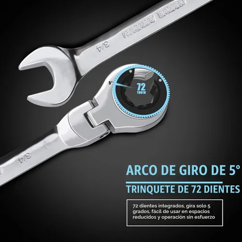 Vista 4 de LOSCHEN 1 llave de trinquete de cabeza flexible abierta 3/4, llave de trinquete SAE con 72 dientes, llave de trinquete de tubo de acero al cromo