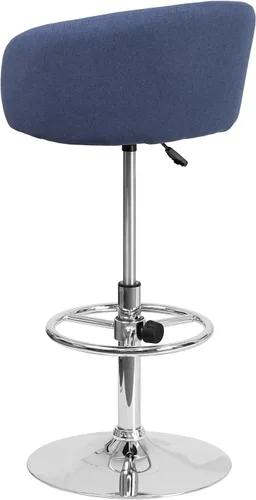 Vista 5 de Flash Furniture Luis - Taburete de bar de tela azul contemporáneo, altura ajustable, con respaldo de barril y base cromada
