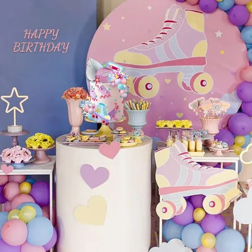 Vista 5 de 40 adornos para tartas de patinaje de los años 80 y 90, decoración retro de cumpleaños de niña con mini bolas para patinaje, suministros de fiesta