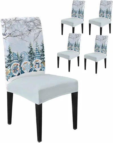 Vista 57 de Savannan - Juego de 4 fundas para sillas de árbol de Navidad, bolas de copos de nieve de color rojo invierno, fundas elásticas para sillas Parsons
