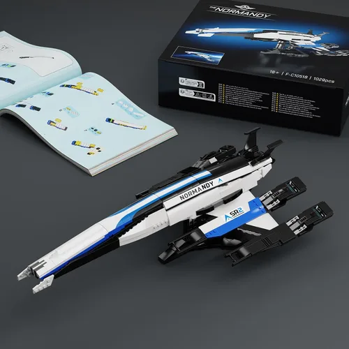 Vista 5 de Normandy - Juego de 2 bloques de construcción de naves espaciales compatibles con Lego, modelo espacial de ciencia ficción, juguetes creativos