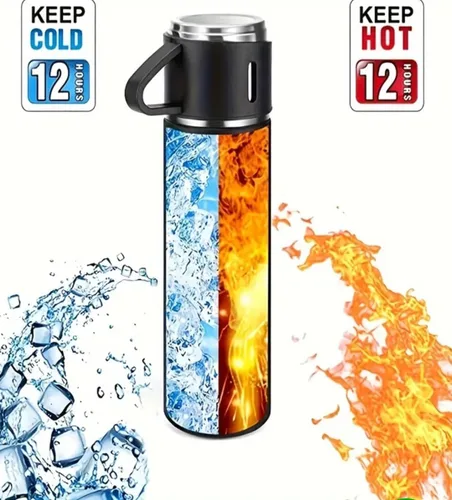 Vista 3 de Juego de frasco al vacío, botella aislada de acero inoxidable con 2 tazas y embudo, 16.9 fl oz