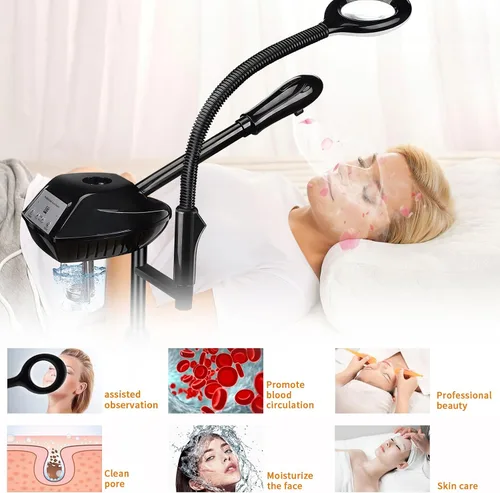 Vista 7 de Retain Time Vaporizador facial para humidificador de ozono atomizador adjuntar 5 lupas y luz, vaporizador facial profesional limpia la piel