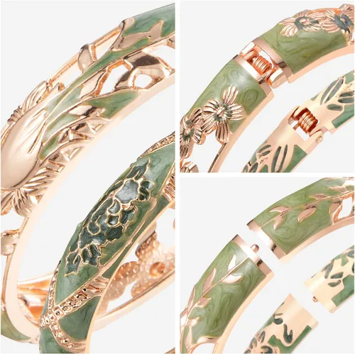 Vista 4 de wynameleri Vintage Cloisonne Jewelry - Pulseras hechas a mano con diamantes de imitación esmaltados y flores, pájaro dorado con bisagras, regalos 88A