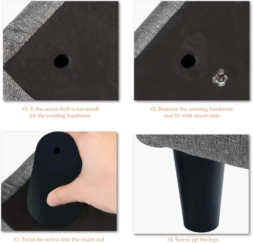 Vista 5 de Nutan, Patas cuadradas de plástico de 5 pulgadas, gran y resistente reemplazo para sofás, sillas y mesas, juego de 4