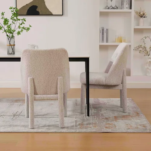 Vista 5 de Modern Minimalist Style Dining Chair,High Curved Backrest Conversation Chair,Comfortable Chenille Side Chairs for Living Beige Set of 2