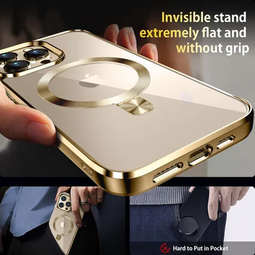 Vista 5 de [Anillo de CD compatible con soporte invisible MagSafe] Funda magnética para iPhone 12 / iPhone 12 Pro, parachoques galvanizado que no se pone